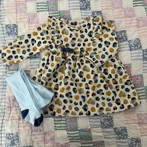 NWOT Mud Pie Leopard Dress and tights 6-9 months